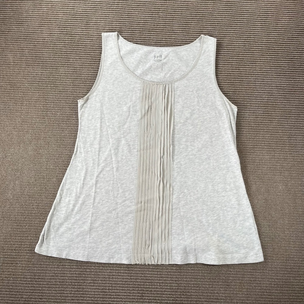 J. Jill Silk Trim Tank Top Heather Grey Pleated Scoop Neck Sleeveless Large